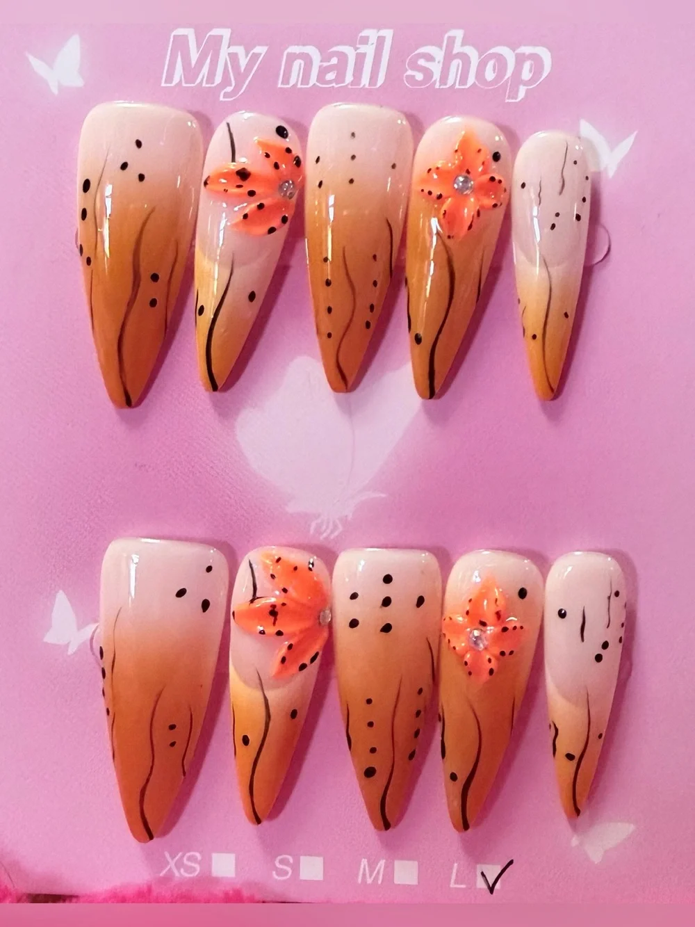 Hand-Painted Peach Ombre Floral Press-On Nails - Women Shoes